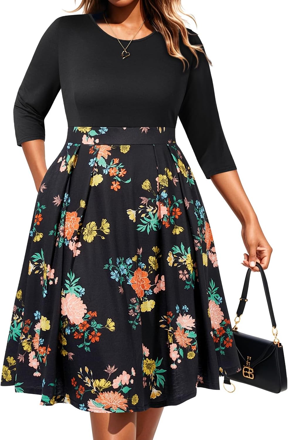 Plus Size Work Dresses for Women - Fit and Flare Midi Style
