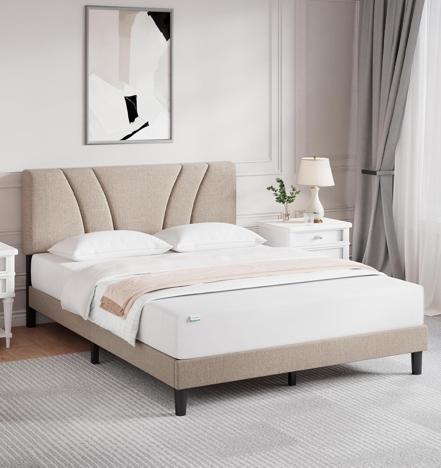 Novilla Queen Bed Frame with Adjustable Headboard for Comfort