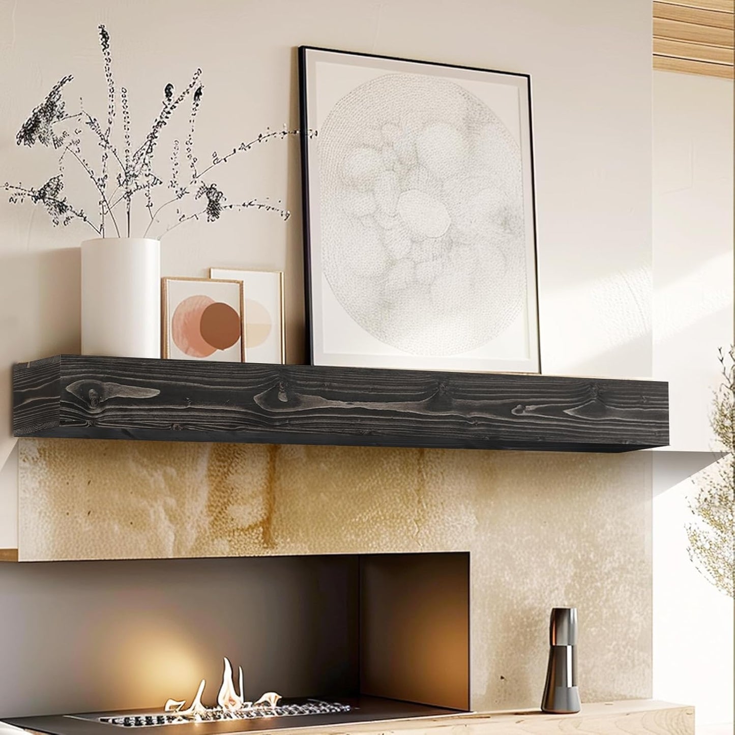 48in Handmade Hollow Solid Wood Fireplace Mantel for Home Decor