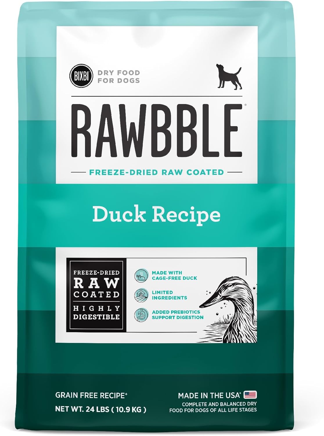 BIXBI Rawbble Dry Dog Food with Fresh Duck for Optimal Nutrition