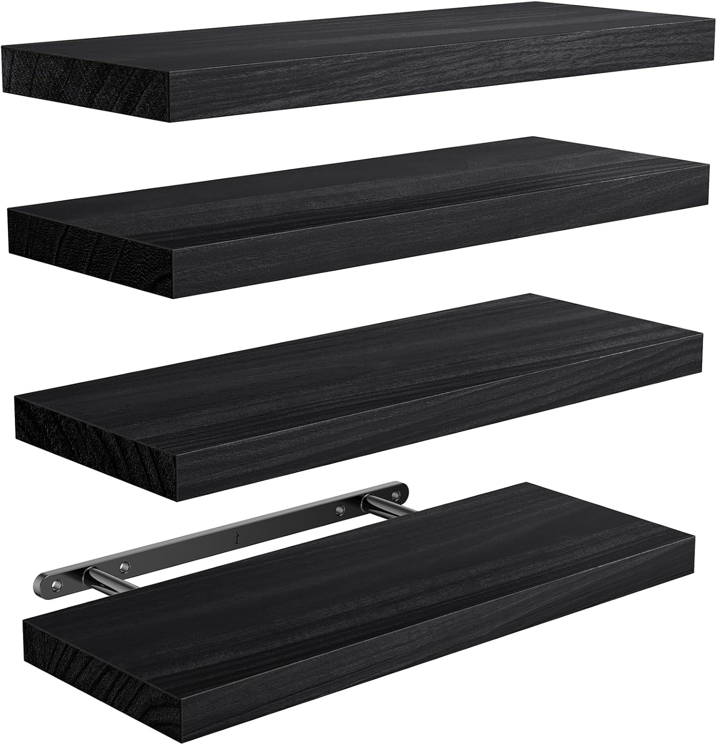 4 Natural Wood Floating Shelves Set - Home Storage