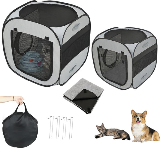 Portable Cat Playpens 2-Pack - Waterproof & Foldable for Cats & Small Pets