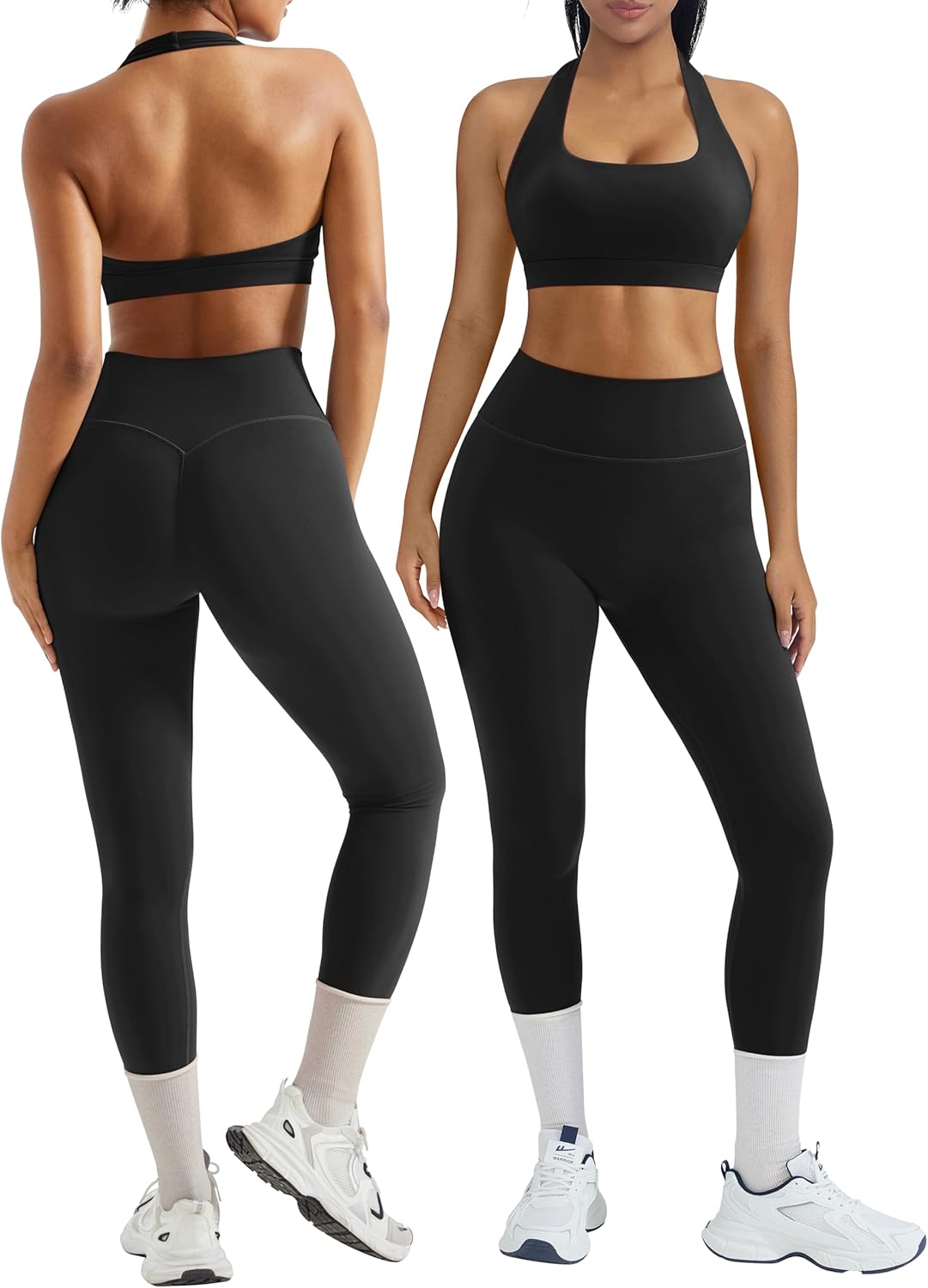 OMKAGI 2 Piece Workout Sets for Women with Halter Bras