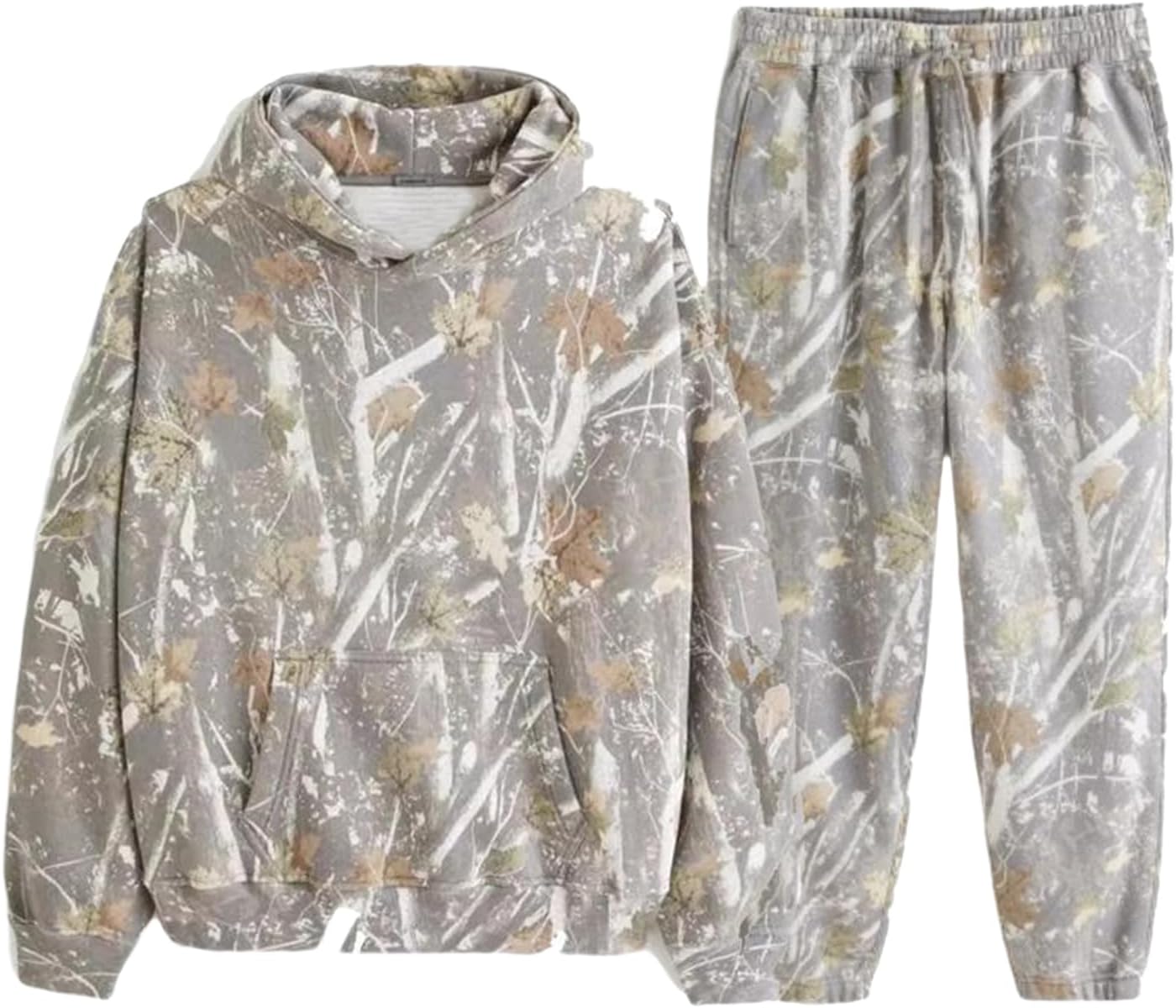 Maple Leaf Print Camo Sweatsuit Set for Cozy Fall Days