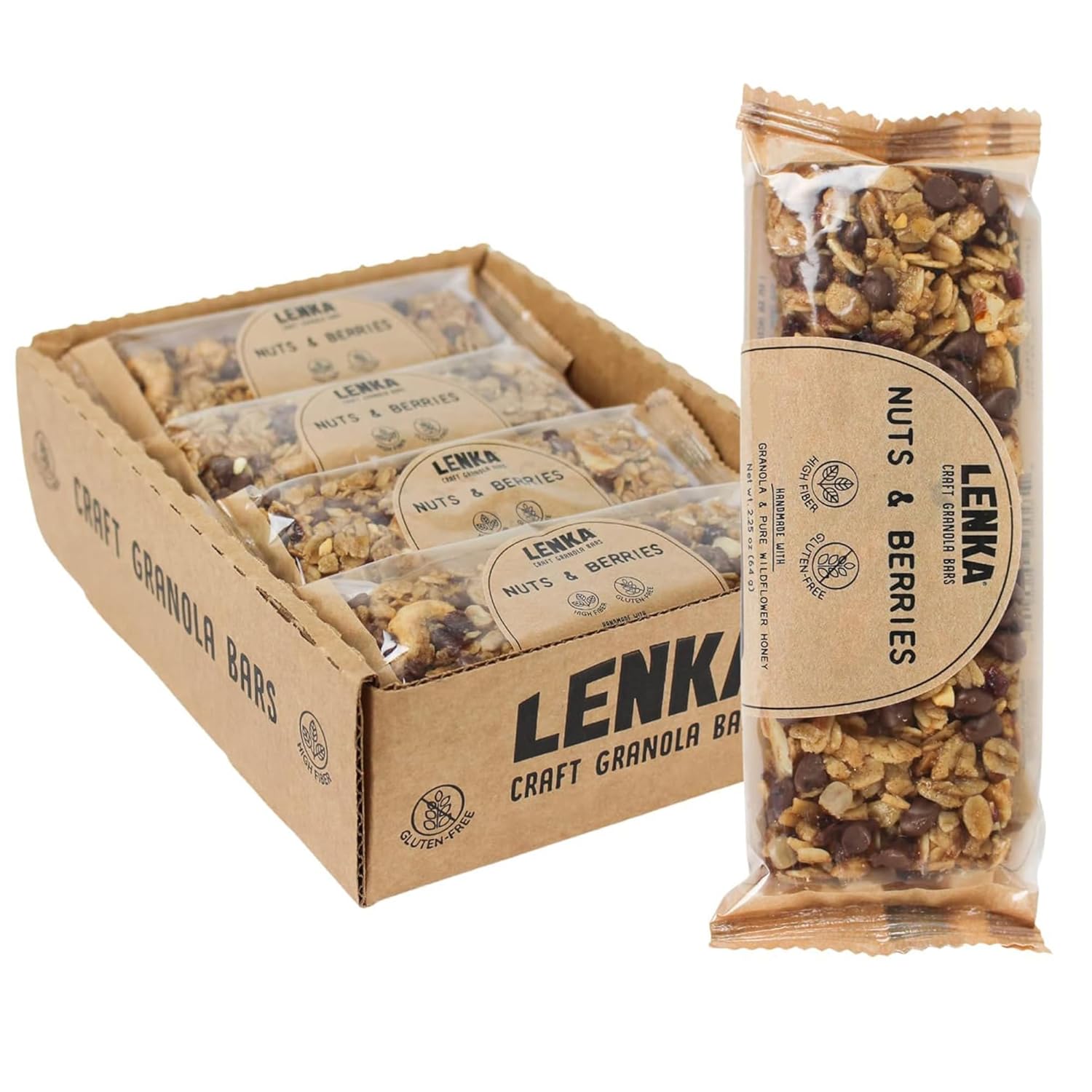 Lenka Bars Nuts & Berries Snack Bars - Gluten Free & High Fiber