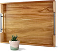 22 Inches Acacia Wood Serving Tray with Metal Handles - Large Ottoman
