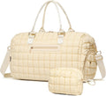 Duffle Bag for Travel for Women Beige - Quilted Weekender Carry On