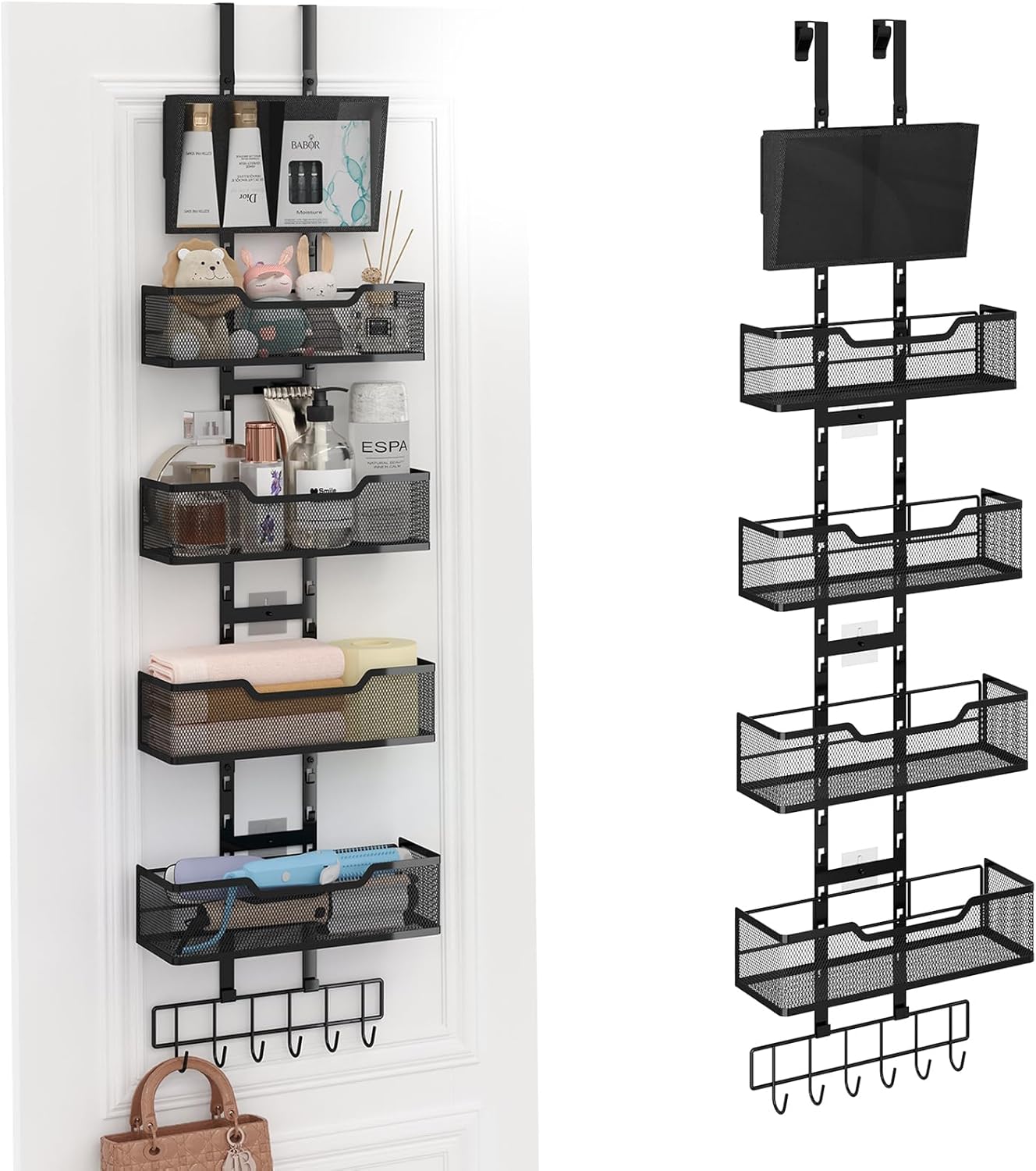 Adjustable Over The Door Organizer with 4 Baskets for Storage