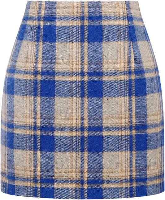 Womens High Waist Plaid Skirt Bodycon Pencil Wool Mini Skirts