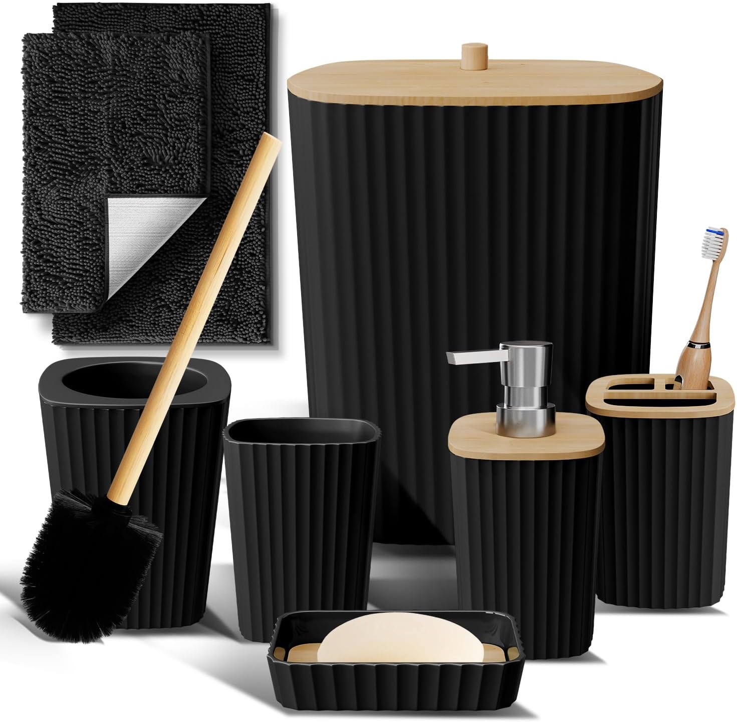 Black Bathroom Accessories Set - 6PC Clara Clark Bathroom Set