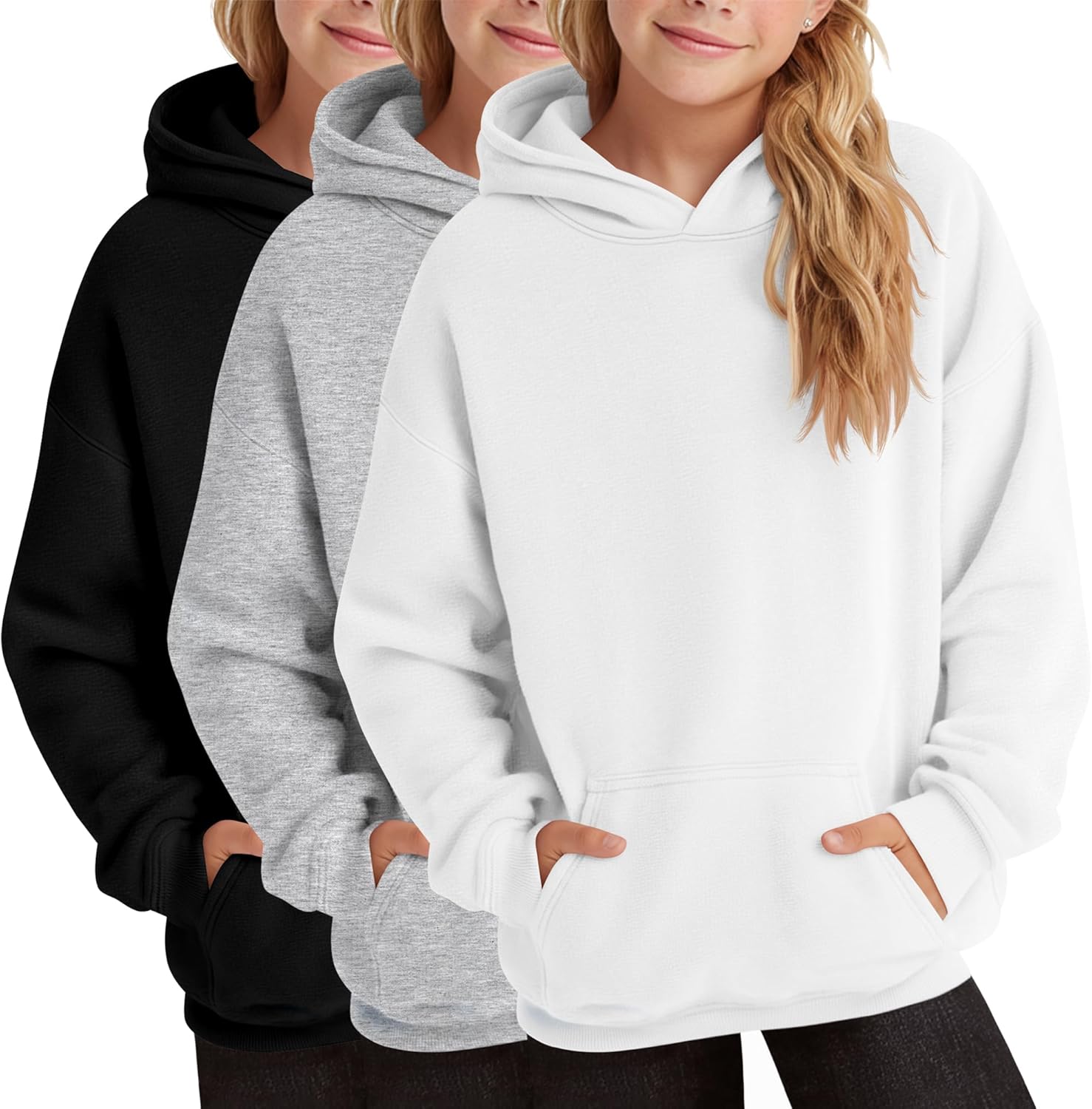 3 Pack Girls Hoodies Lightweight Oversized Sweatshirts for Kids