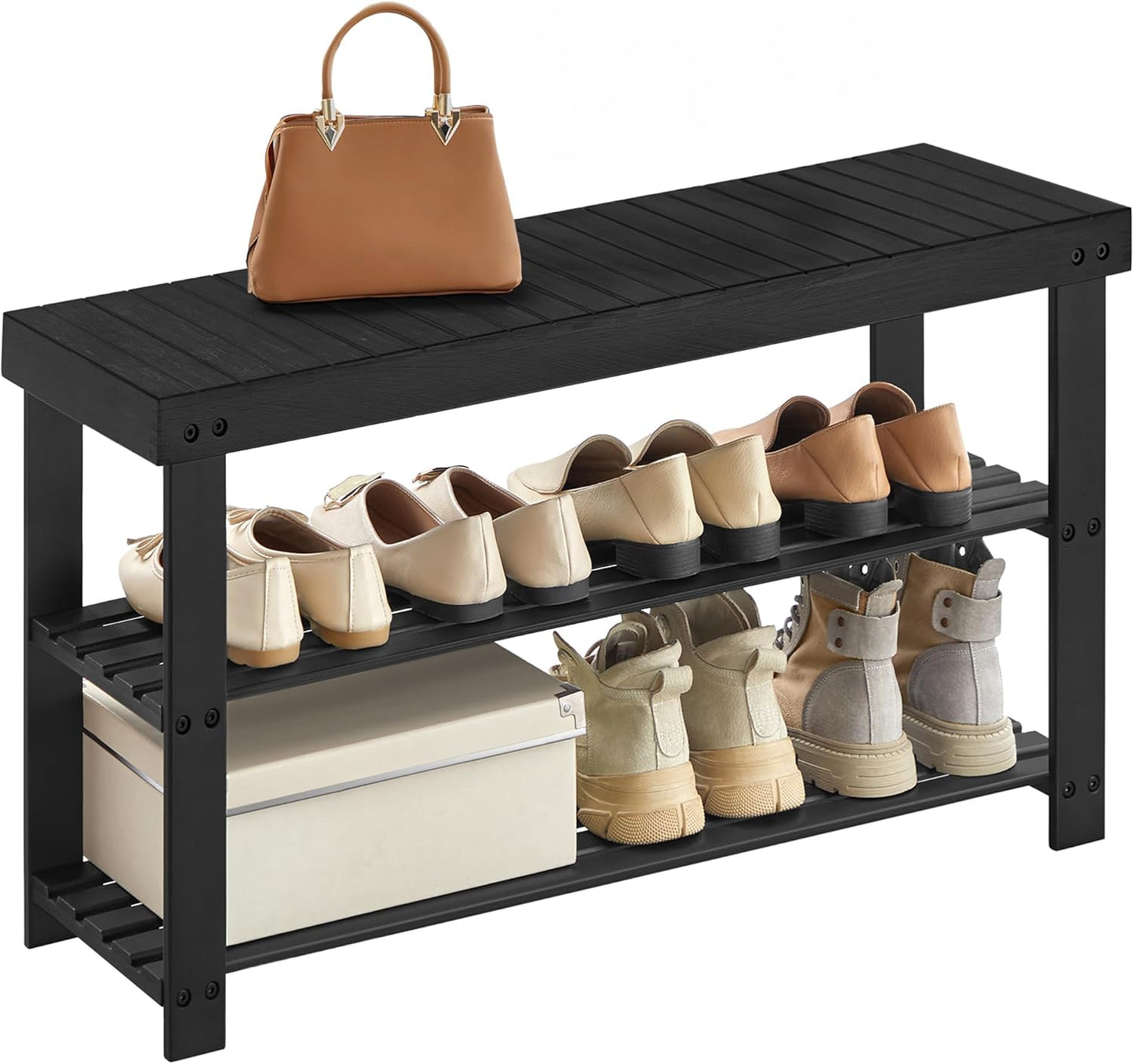 SONGMICS Shoe Rack Bench - Stylish 3-Tier Bamboo Organizer