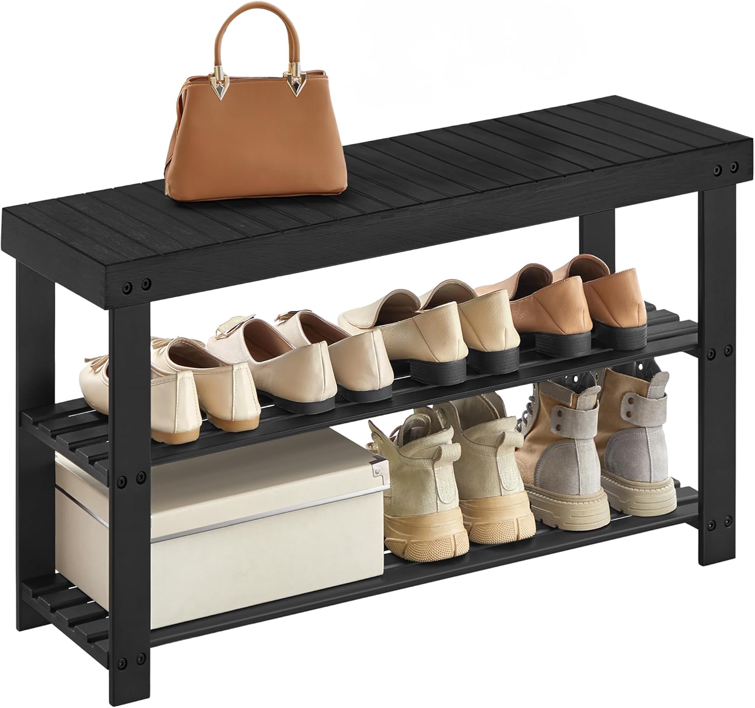 SONGMICS Shoe Rack Bench - Stylish 3-Tier Bamboo Organizer