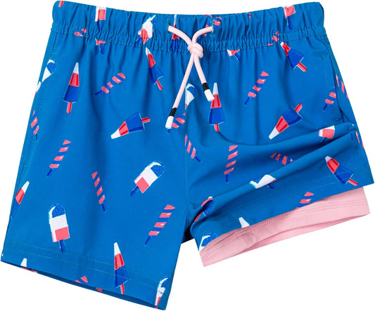 SURF CUZ Boys Swim Trunks with Boxer Brief Liner for Kids