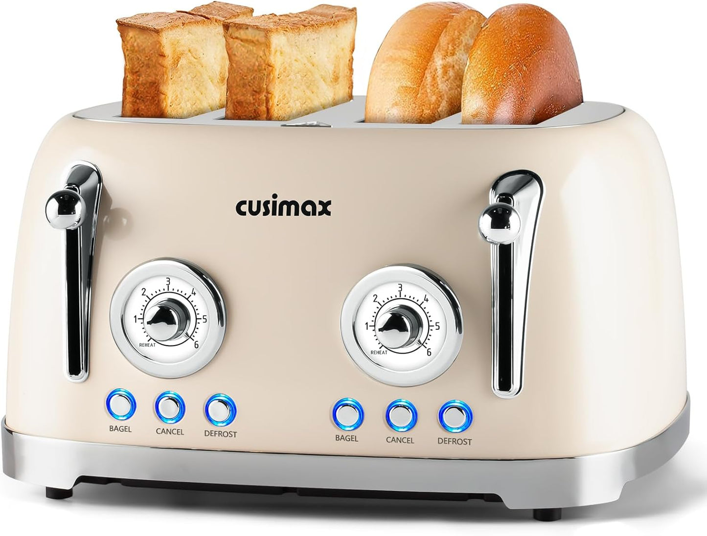 CUSIMAX Toaster 4 Slice with Wide Slots and 6 Toast Settings