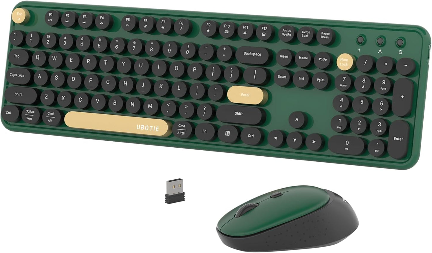 UBOTIE Retro Wireless Keyboard Mouse Combo - Stylish & Colorful