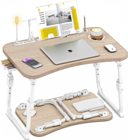 Adjustable Height Lap Desk for Bed with Storage & Cup Holder