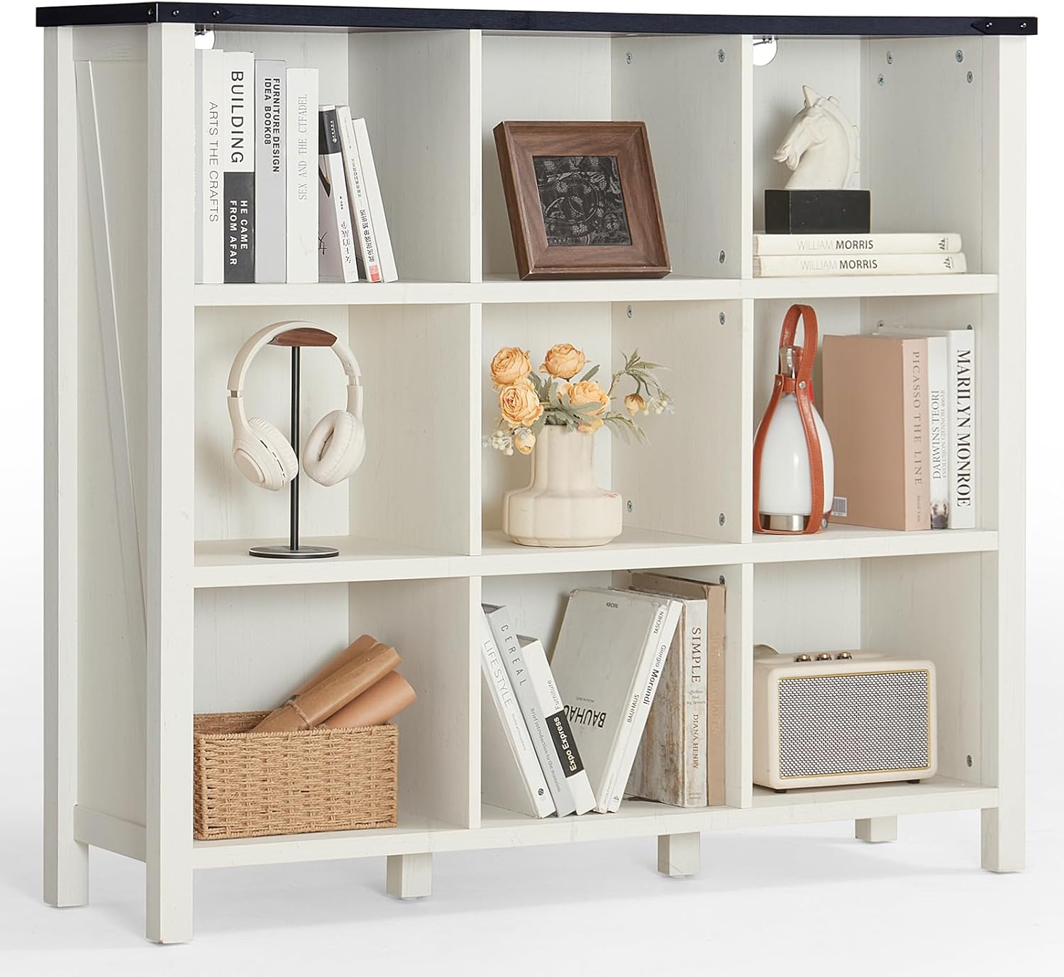 9 Cube Bookcase with Rustic Farmhouse Design for Home Office