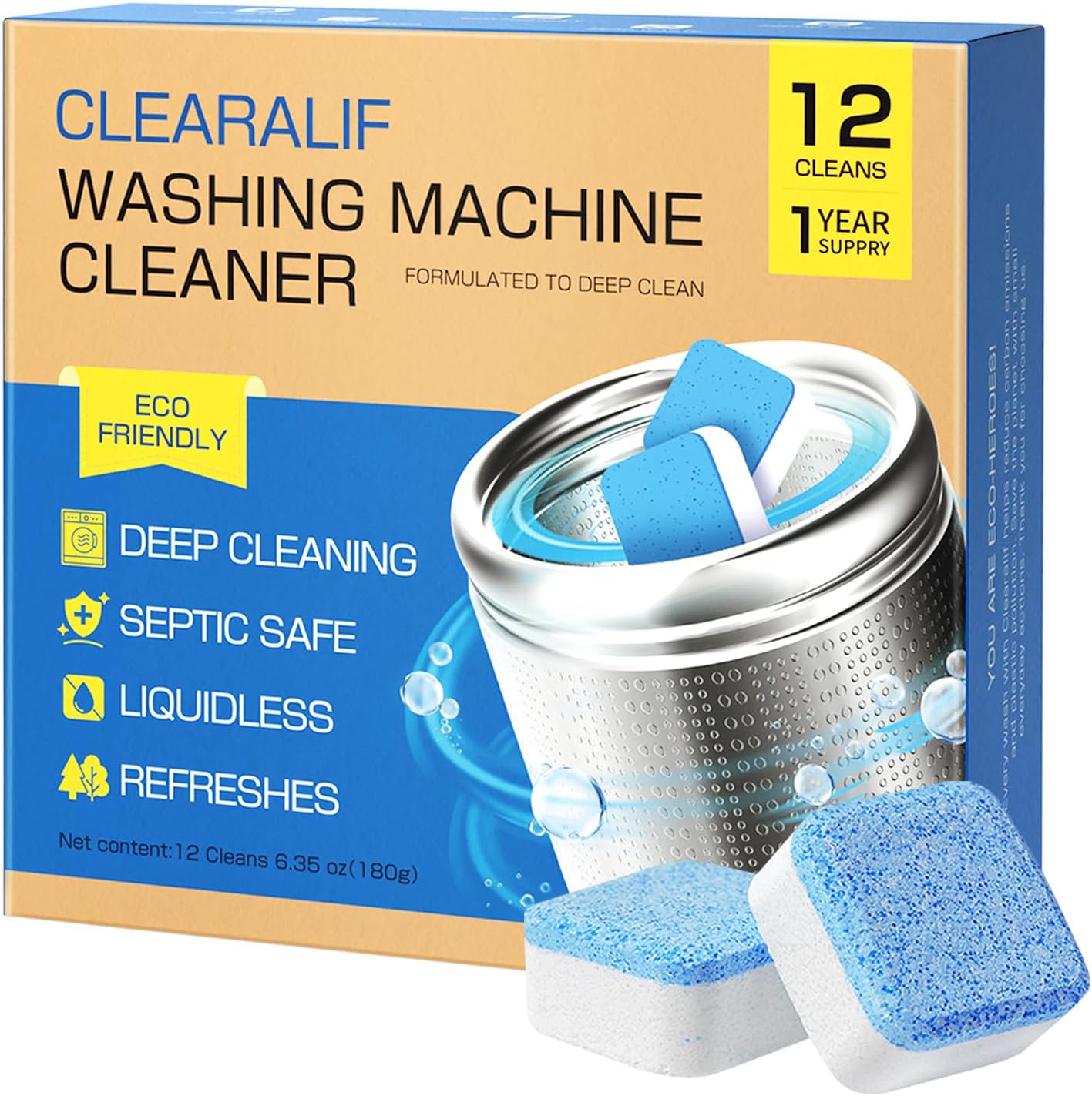 12 Pack Washing Machine Cleaner - 1 Year Supply