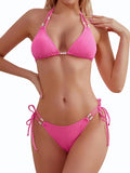 Triangle String Bikini Set Sexy Tie Side Two Piece Swimsuit - Ribbed