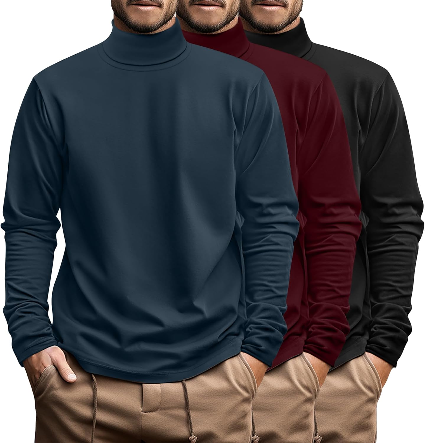 Ficerd 3 Pack Men's Big and Tall Turtleneck Shirts for Comfort