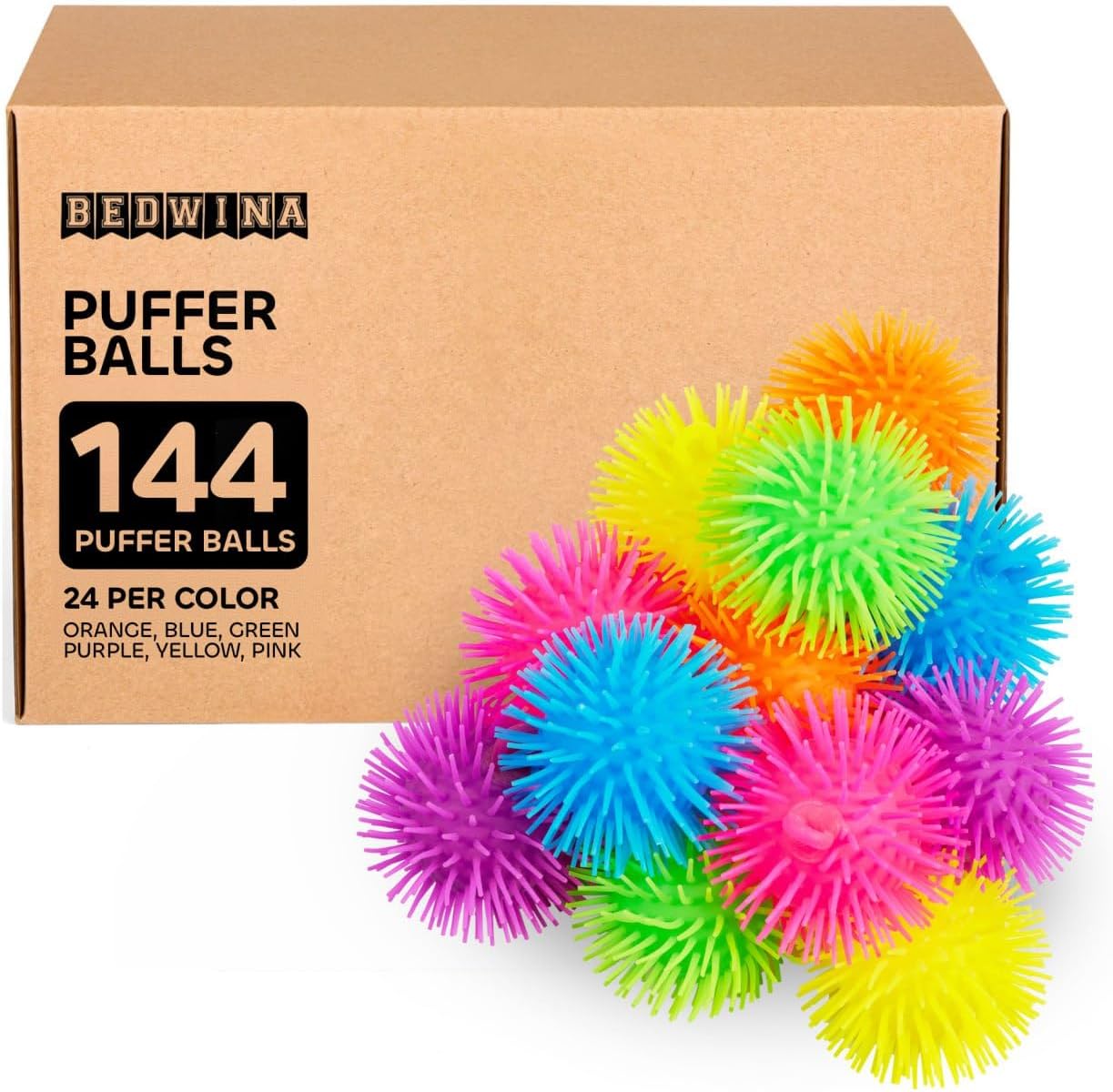 Bedwina Puffer Balls - Bulk Pack of 144 Neon Squishy Toys