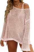 Crochet Hollow Out Long Sleeve Beach Bikini Cover Up - Breathable Mesh