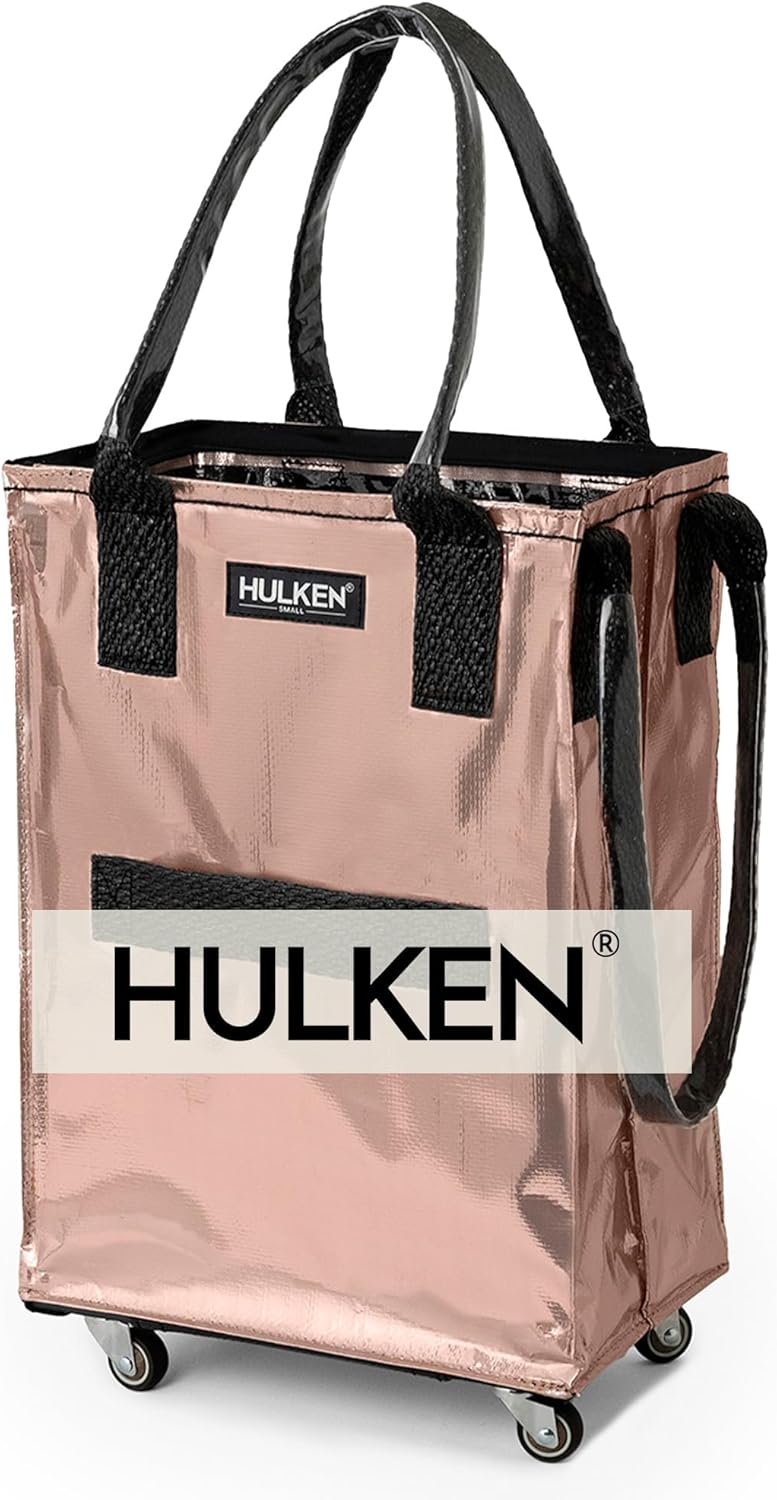 Small Rose Gold Reusable Grocery Bag On Wheels for Easy Transport