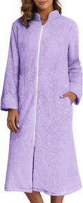 Ekouaer Women's Zip Up Robe Fleece Bathrobe Long Zipper (Style LC54)
