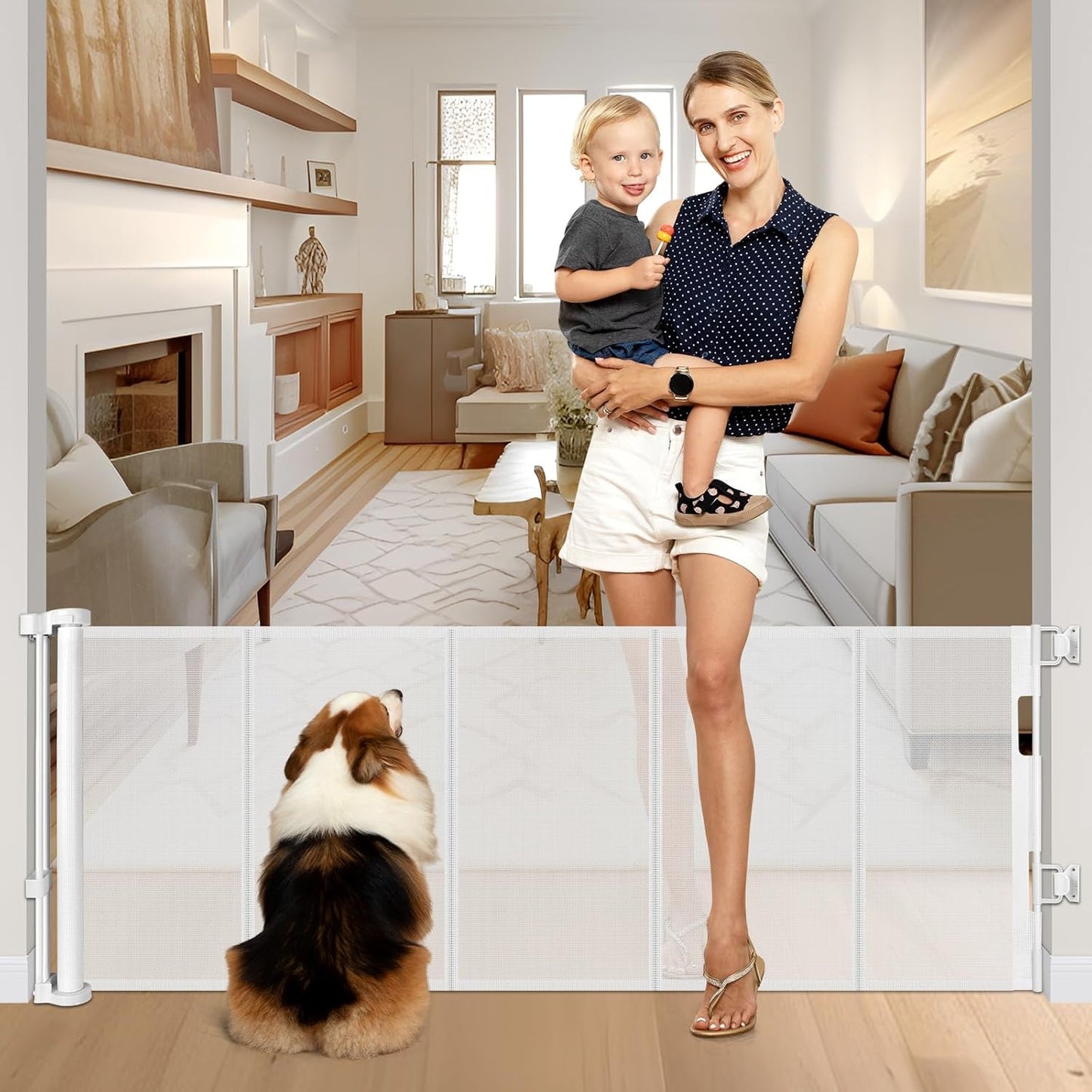 28 Inch Tall Retractable Baby Gate for Dogs and Toddlers