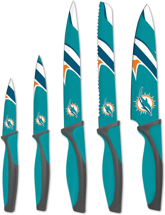 NFL Miami Dolphins 5-Piece Kitchen Knife Set for Food Prep