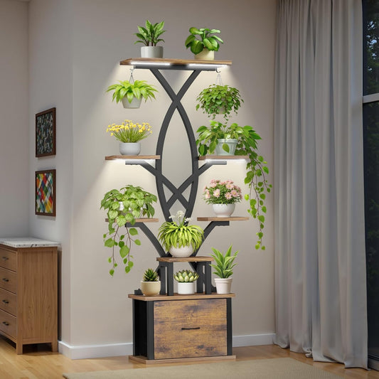 Indoor Plant Stand with Grow Lights - 8 Tiered Shelf Design