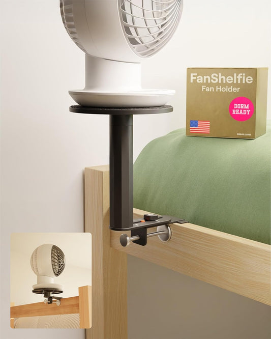 FanShelfie Adjustable Fan Holder for Dorms and Bunk Beds