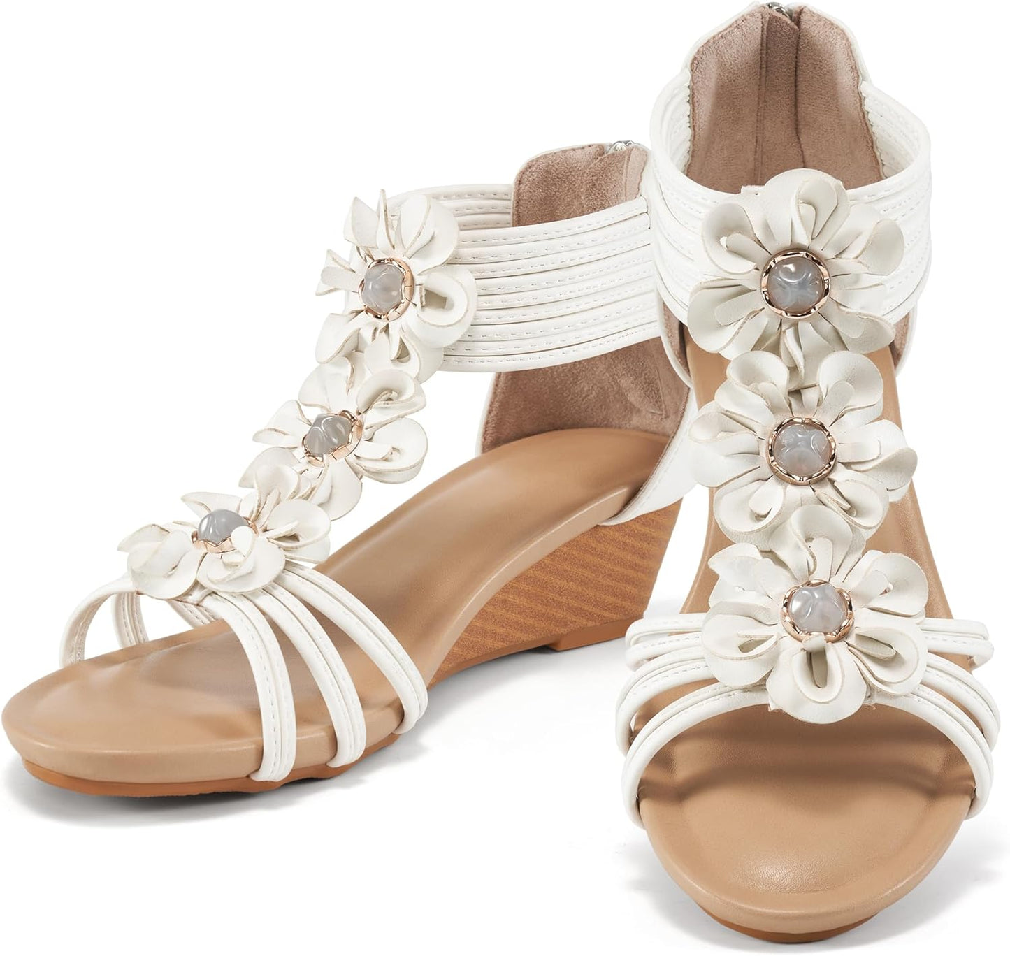 Comfortable Dressy Wedge Sandals for Women with Zipper Design