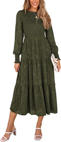 Women's Midi Floral Smocked Long Sleeve Dress - Elegant Everyday