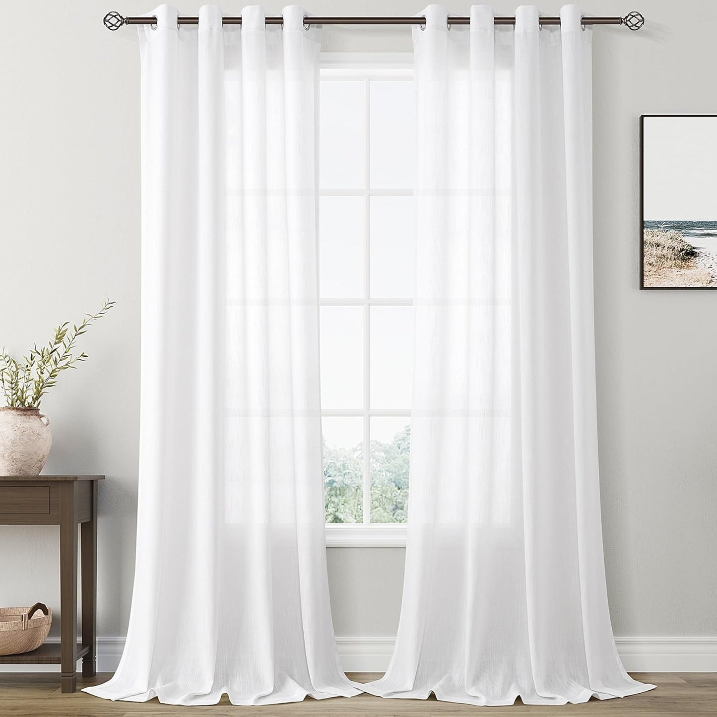 Linen White Curtains for Living Room Sliding Glass Door 96 in
