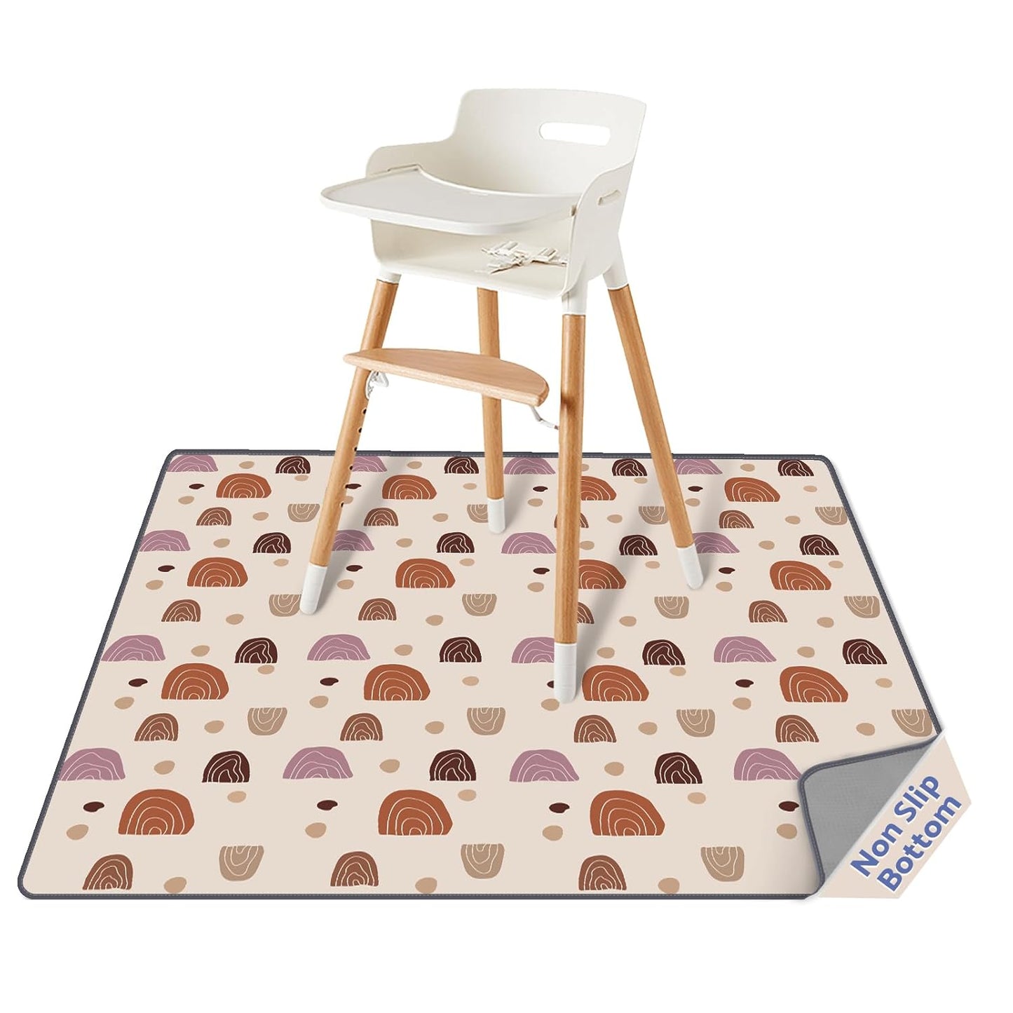 Wipeable Baby Splat Mat: Waterproof, Anti-Slip, Boho Rainbow