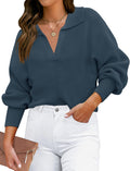ZESICA Women's Fall Lapel Collar V Neck Ribbed Knit Sweater - Cozy Fit