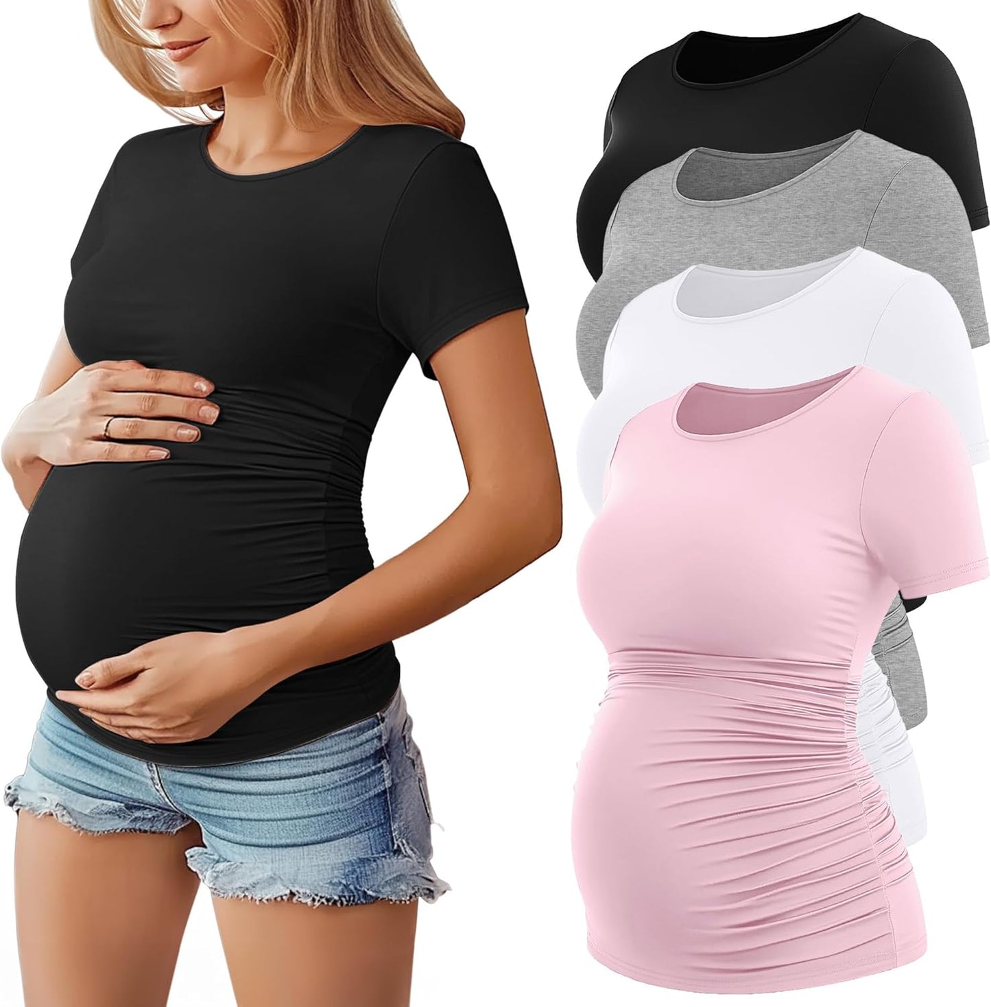 Huukeay Maternity Shirts 4 Pack for Comfortable Pregnancy Wear
