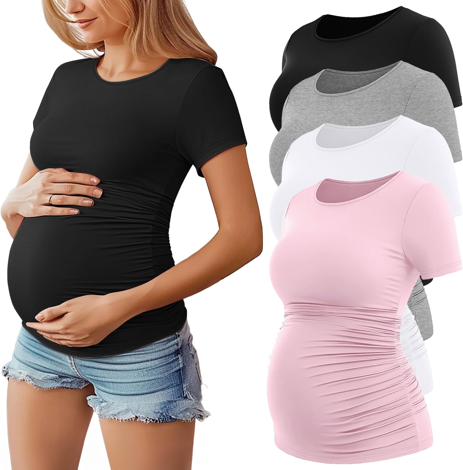Huukeay Maternity Shirts 4 Pack for Comfortable Pregnancy Wear
