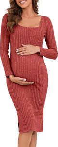 Long Sleeve Maternity Sweater Dress for Fall Winter - Cozy Bodycon