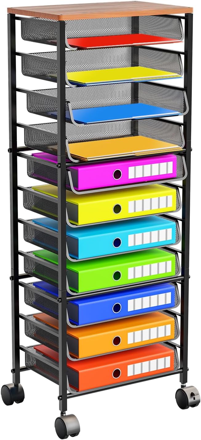 12 Tier Rolling File Cart for Office and Home Organization