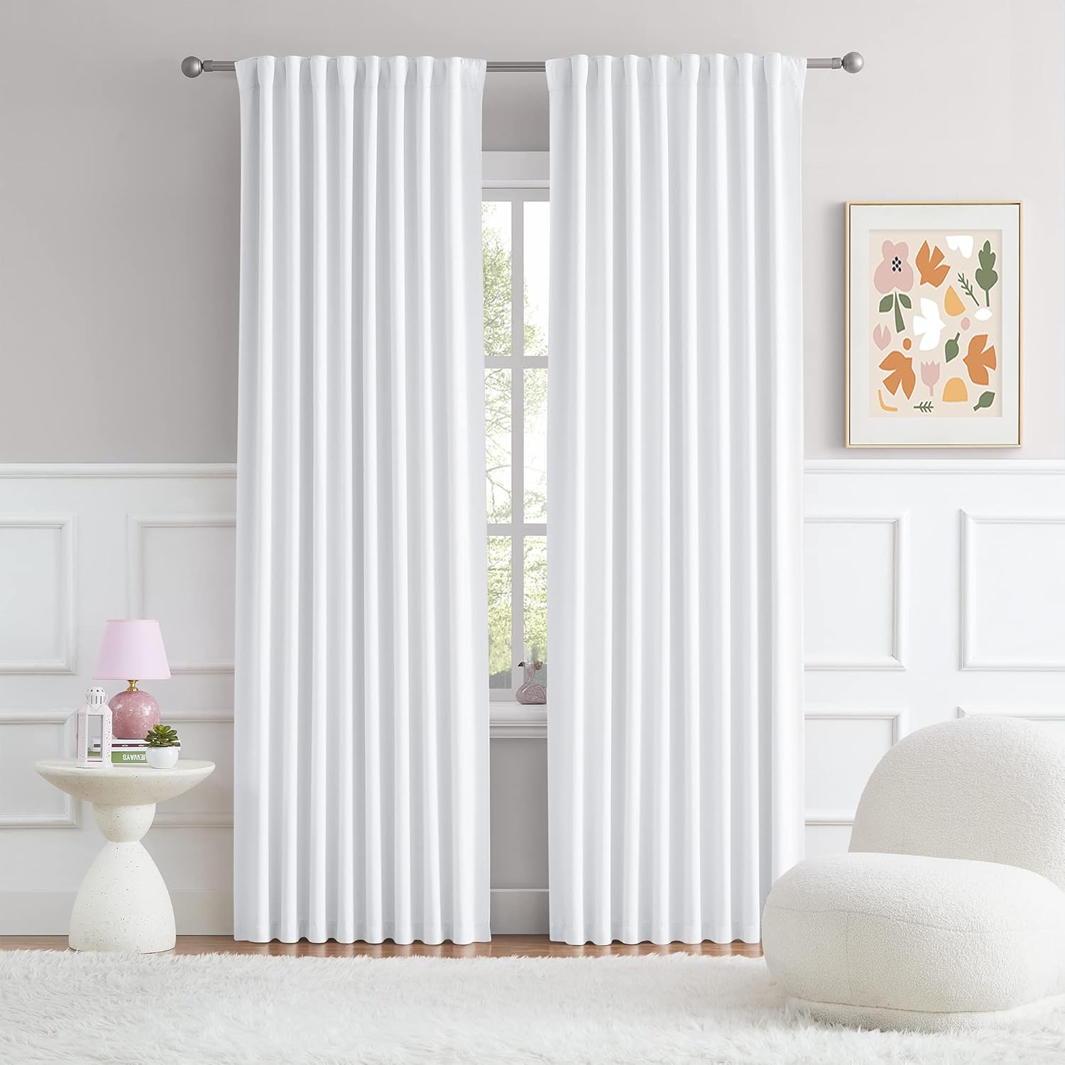 DUALIFE Pure White Curtains for Sliding Door, 84 Inches Long
