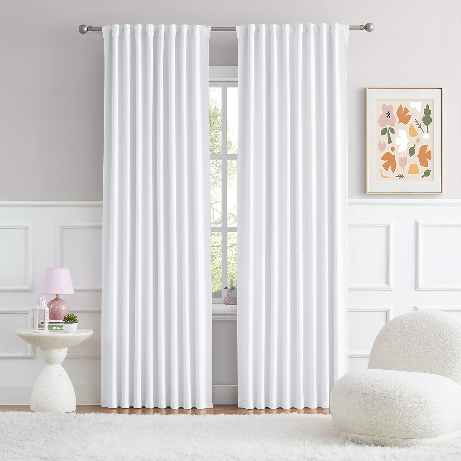 DUALIFE Pure White Room Darkening Curtains 90 Inches Long