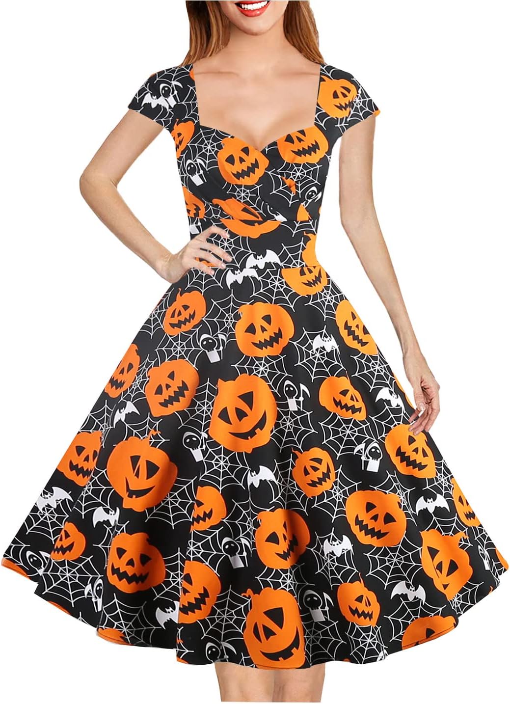 Vintage 1950s Retro Cocktail Swing Dress with Pockets for Women