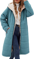 Womens Winter Long Puffer Coat Sherpa Lined - Warm, Reversible Fit