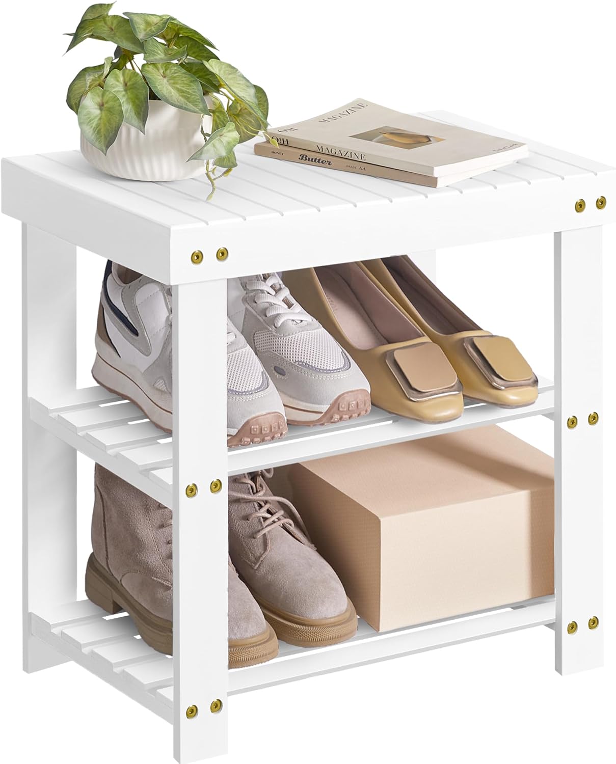 SONGMICS Shoe Rack Bench - 3-Tier Bamboo Organizer for Entryway