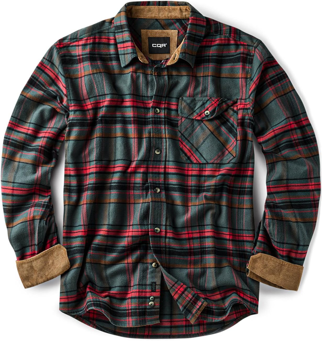 CQR Men's 100% Cotton Flannel Shirts for Casual Outdoor Wear