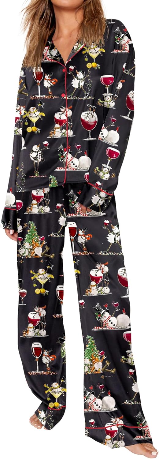 Satin Pajamas Set for Women Long Sleeve Button Down Pjs