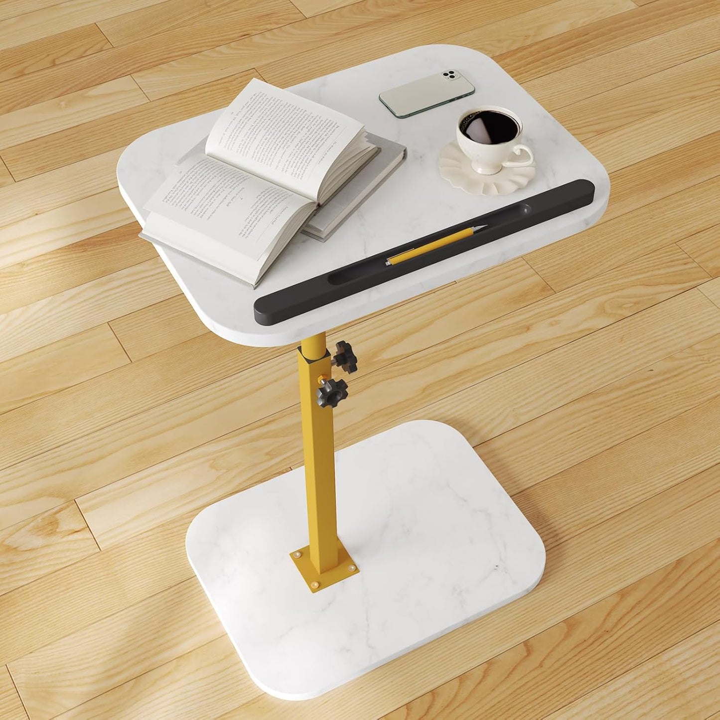 Height Adjustable C Shaped End Table with 360 Swivel Top